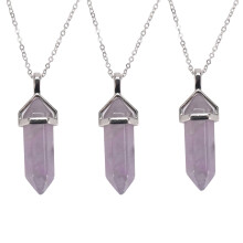 3X Crystal Hexagonal Healing Point Amethyst Pendant Cut Pendant Necklace