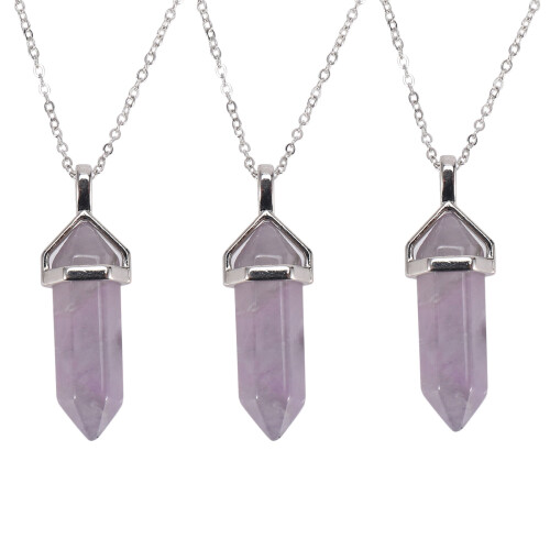 3X Crystal Hexagonal Healing Point Amethyst Pendant Pendentif Cut Collier 1