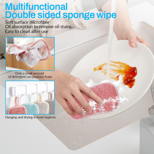 8 Pack Reusable Microfiber Kitchen Sponges Red for Dishwashing and Easy Visual Identification 2