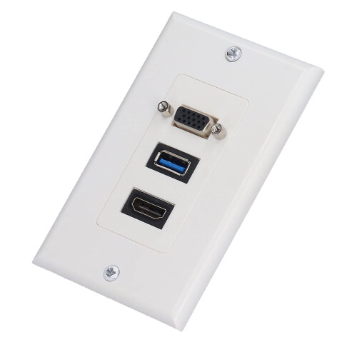 Wall Plate with HDMI USB VGA, 4K HDR MultiPort Embedded AV Socket for Home Theater