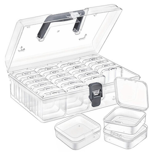 3X Bead Organizer Box with Handle, 24 Pcs Rectangle Storage Plastic Cases,  Clear Bead Storage Containers Boxes 1
