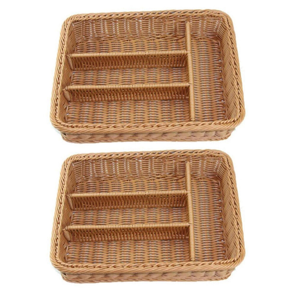 Typecat 2X Kitchen Drawer Organizer Cutlery Storage Basket 4 Compartments Kitchen Forks Knifes Rattan Storage Tray