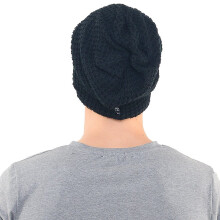 2X Mens Slouchy Long Beanie Knit Cap for Summer Winter Oversize Black