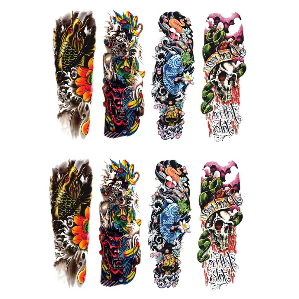Bobotron 8Pcs/Lot Waterproof Temporary Tattoos Fish Skull Color Full Arm Mechanical Pattern Tattoos Sticker 48X17cm (17-20)