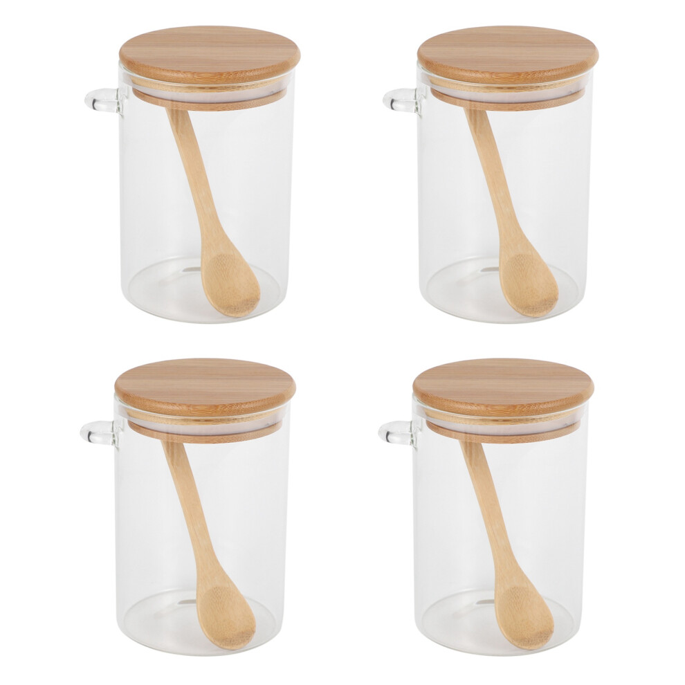 Typecat 4X Food Storage Glass Jar Clear Sealed Canister Container With Lid And Spoon For Loose Tea Salt Sugar Coffee Bean