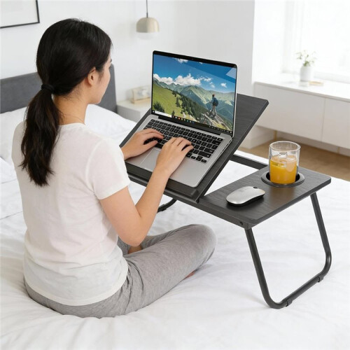 Folding Lap Desk with Cupholder - Versatile Portable Workstation for Home and Office Use 1