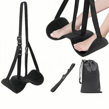 Airplane Footrest Adjustable Sling with Extended Strap, Black Separated Design for Travel and Office