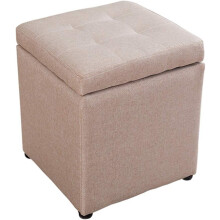 12 Inch Blue Linen Storage Ottoman Cube Footrest Stool with Cushioned Seat and Hidden Compartment