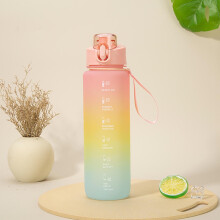 1L Gradient Reusable Water Bottle with Straw & Time Marker – Compatible with Fitness, Gym, Camping, Outdoor Sports