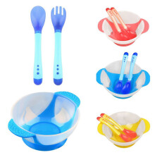 Baby Feeding Bowls with Sensing Spoon and Fork Set of 3
