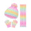 Strickmütze, Schal und Handschuhe Set – Regenbogenfarben, Plüschball 1