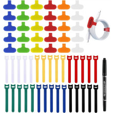 60Pack Reusable Cable Labels & Cord Organizer Kit-Color-Coded Write- Wire Labels with + 30 Ties for Home Office