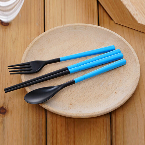 (Blue) Kids Travel Dinnerware Set - Fork, Chopsticks 2