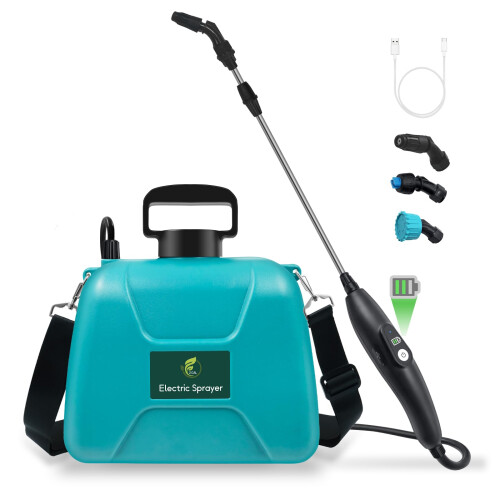2 Gallon Battery Powered Garden Sprayer with USB Rechargeable Handle, Retractable Wand, Adjustable Strap
