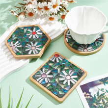 Mosaic Handicraft Kit: A Simple Adult Floral Mosaic Bamboo Coaster Set for Beginners, DIY Coaster Material Package