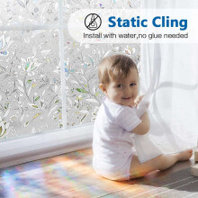 2X 3D Rainbow Window Film Stained Glass Vinyl Static Non Adhesive Film Opaque Privacy Protective Tint -45X100cm
