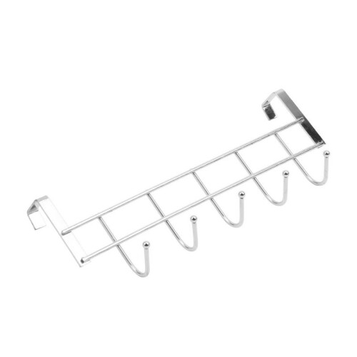 2X 5 Hooks Over Door Home Bathroom Kitchen Coat Towel Loop Hanger Rack Holder Shelf,Silver 1