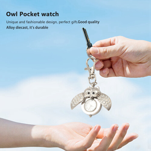 2X Double Open Owl Key Ring Pocket Watch 1