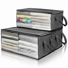 4PCS Quilt Organizer Box Foldable Portable Closet Stackable Bins Non Woven Clothes Storage Blankets Collecting Case-Gray