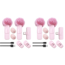 4X New Wireless Lavalier Microphone Portable Audio Video Recording Microphone for PC Camera Live Gaming Phone