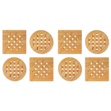 8X Bamboe Onderzetters, Hittebestendige Bamboe Placemats, Vierkante en Ronde Onderzetters van Hout, voor Kom, Potten, Borden