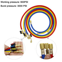 3Ensemble Tuyaux de Charge de Réfrigérant A/C de 1,6 M avec Vannes à Boisseau Sphérique HVAC 1/4 Po SAE Adaptés pour L'Ajout de Liquide de