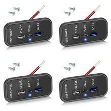 4X 3 12V USB Outlet Charger, PD3.0 Type C, QC 3.0 USB A & 2.4A USB A Fast Charger Socket Adapter for Car Marine