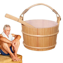 Wooden Sauna Bucket with Long Handle and Ladle for Controlled Pouring and Easy Maintenance