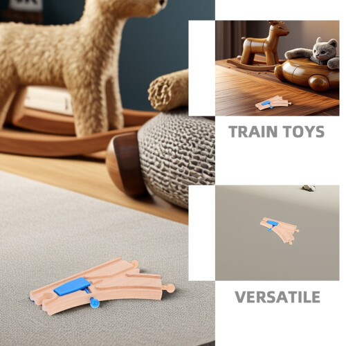OUNONA Wooden Train Track with Curved Switch Set 1