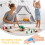 OUNONA Wooden Train Track with Curved Switch Set 4
