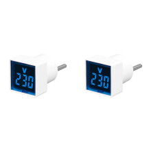 2X Digitale Voltmeter Vierkant AC220V Vierkante Spanningstester met LED-Display en Indicatielampje EU-Stekker Blauw