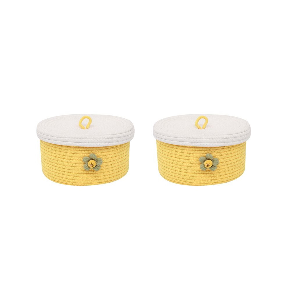 Semoic 2 Pcs Small Cotton Rope Basket With Lid Round Woven Baskets Decorative Storage Baskets For Organizing