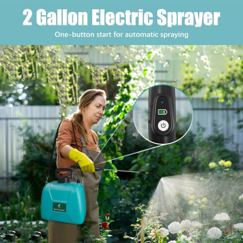 2 Gallon Battery Powered Garden Sprayer with USB Rechargeable Handle, Retractable Wand, Adjustable Strap 1