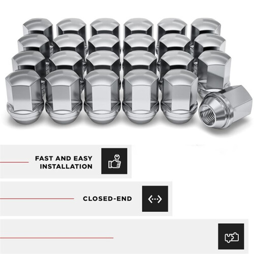 1709D-24AM Solid Piece Chrome M14x1.50 Duplex Bulge Lug Nut for Select Chevy///Ram, 24 Pack