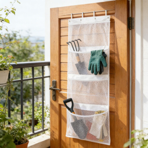 Over-the-Door Mesh Organizer White with 4 Pockets and Hooks 2