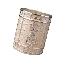 Cylinder Shape Alloy Pen Cup Egyptian Embossed Metal Pen-B