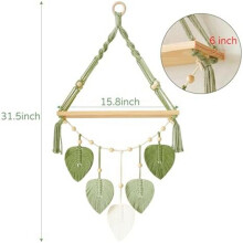 2X Macrame Muurhangende Plank-Boho Muurplanthangerplanken met Handgemaakte Geweven Bladeren, Rustieke Houten Opbergplank