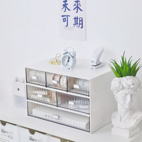 Desktop Drawer Organizer Waterproof Dustproof Plastic DIY Combination Multi Layer Stackable Drawer Storage Case Striped White 3 Drawers