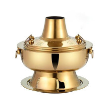 Chinese Charcoal Hot Pot 28cm Gold Copper Mongolian Style for Family Gatherings and Outdoor Cooking