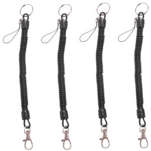 4X Mousqueton Noir Ressort Bobine Cordon Extensible Sangle Porte-Cles Corde Porte-Cles