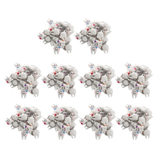 200 Pcs Keychain Key Ring Hang Tooth Shape Cute Dental Gift