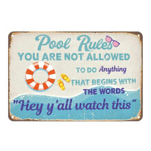 Pool Rules Sign 12x8 Inch Metal Outdoor Weatherproof for Backyard Home Bar and Beach Decor