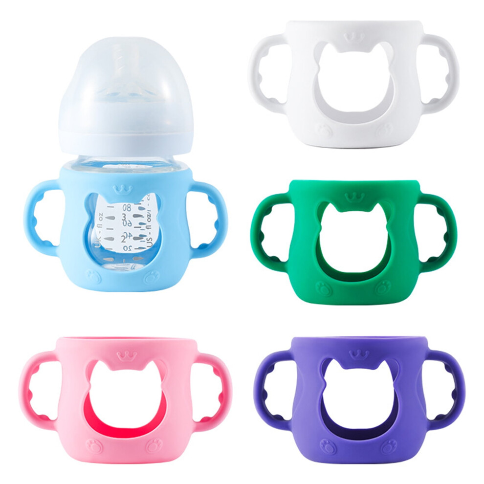 Silicone Bottle Sleeve with Handle Insulated Cup Sleeve for 4/8 Oz Glass Bottles Drop Protection Anti Breakage Baby Bottle Holder