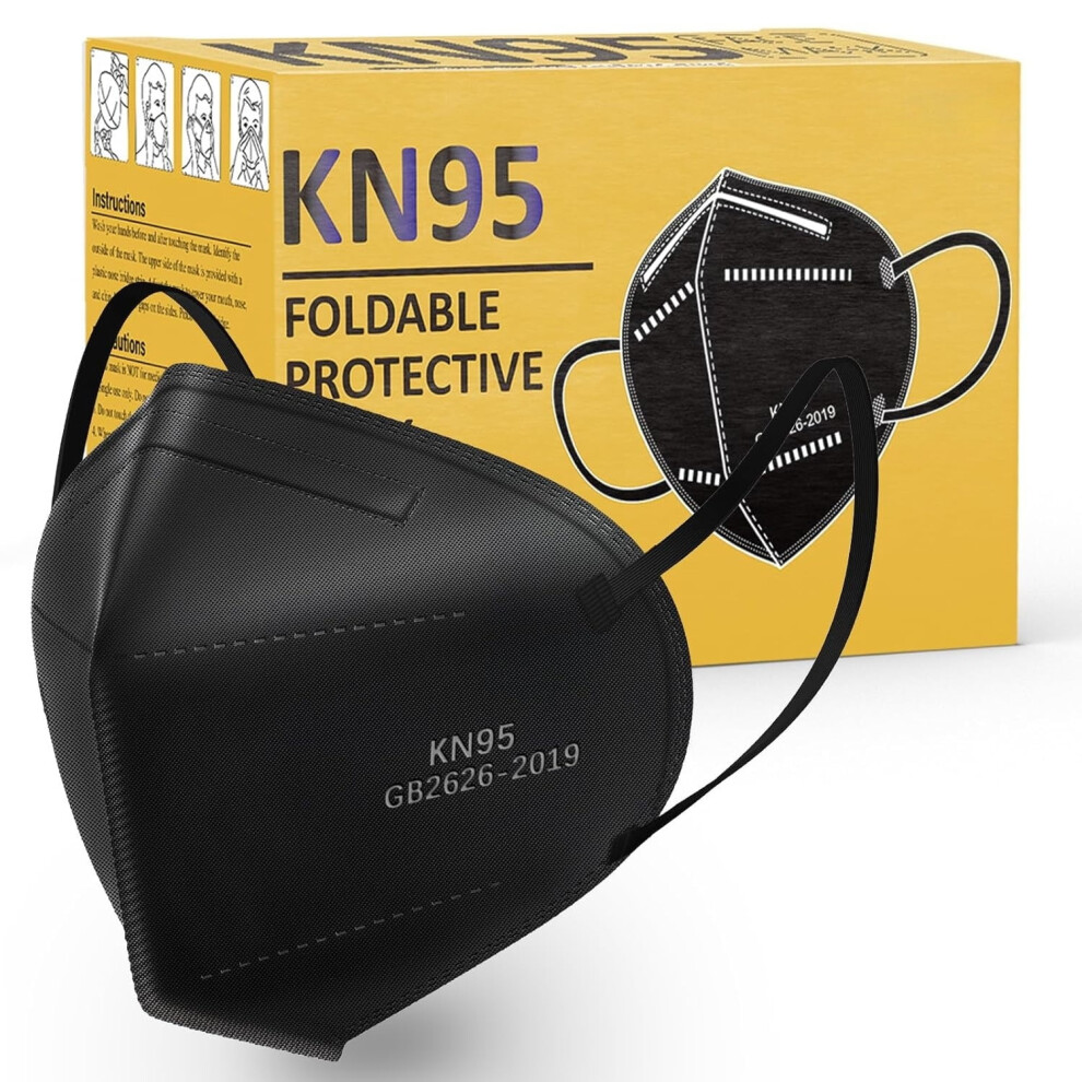 Kn95 Face Mask 50 Pcs, Breathable Protection Masks, Individually Wrapped, 5-Ply Kn95 Black Masks, Cup Dust Safety Masks 9365509016527