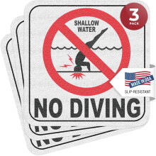 Pool Safety Sign Vinyl No Diving Safety Notice 6x6 Inch Adhesive Swimming Pool Sticker 3 Pack
