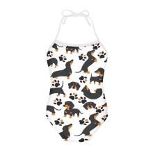 Baddräkt för barn, flickor, Dachshund Paws, snörning, tankini, slitstark baddräkt för småbarn, ärmlös, storlek 5-6