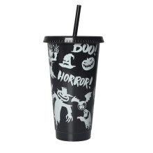 Halloween Glow-in-the-Dark 24oz Reusable Color-Changing Cups with Lids – Compatible with Travel & Parties