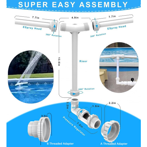 Pool Waterfall with Adjustable Dual Spray and Adapter Aerator for Inground Spa 1