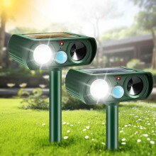 2 Pack Solar Ultrasonic Animal Repeller with Motion Sensor Waterproof Outdoor Yard and Garden Deterrent