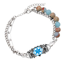 Lightweight Medicals Alert ID Bracelet-Shoushan stone blue